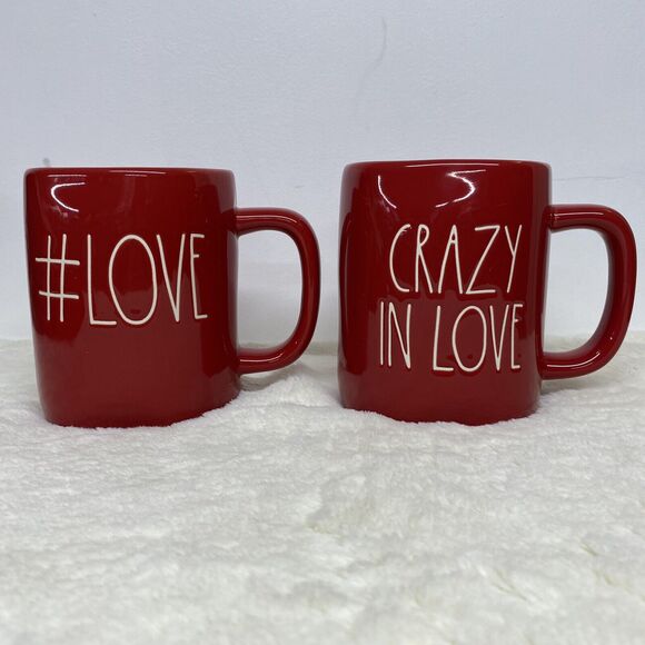 2 RAE DUNN #LOVE Crazy in Love Valentine's Day Hashtag Red Coffee Mug NEW - Picture 1 of 4